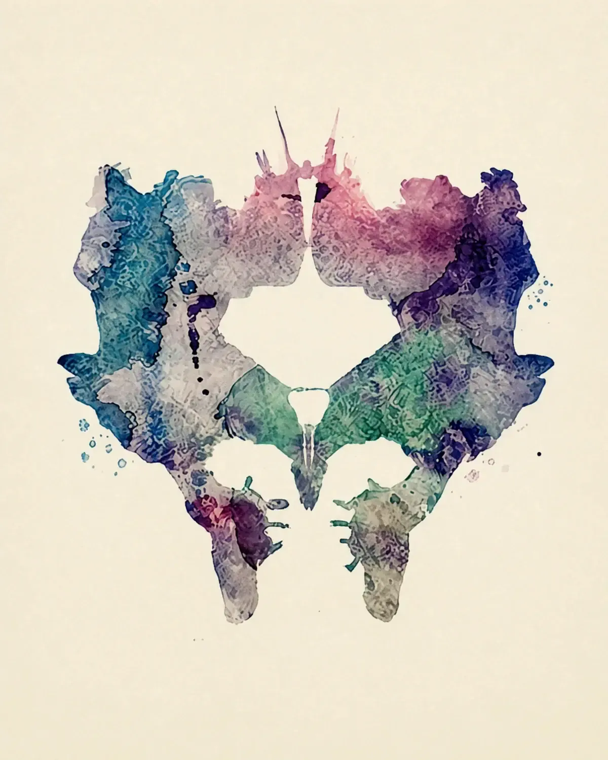 Lámina simétrica de manchas de tinta, del tipo empleado en la prueba de Rorschach.